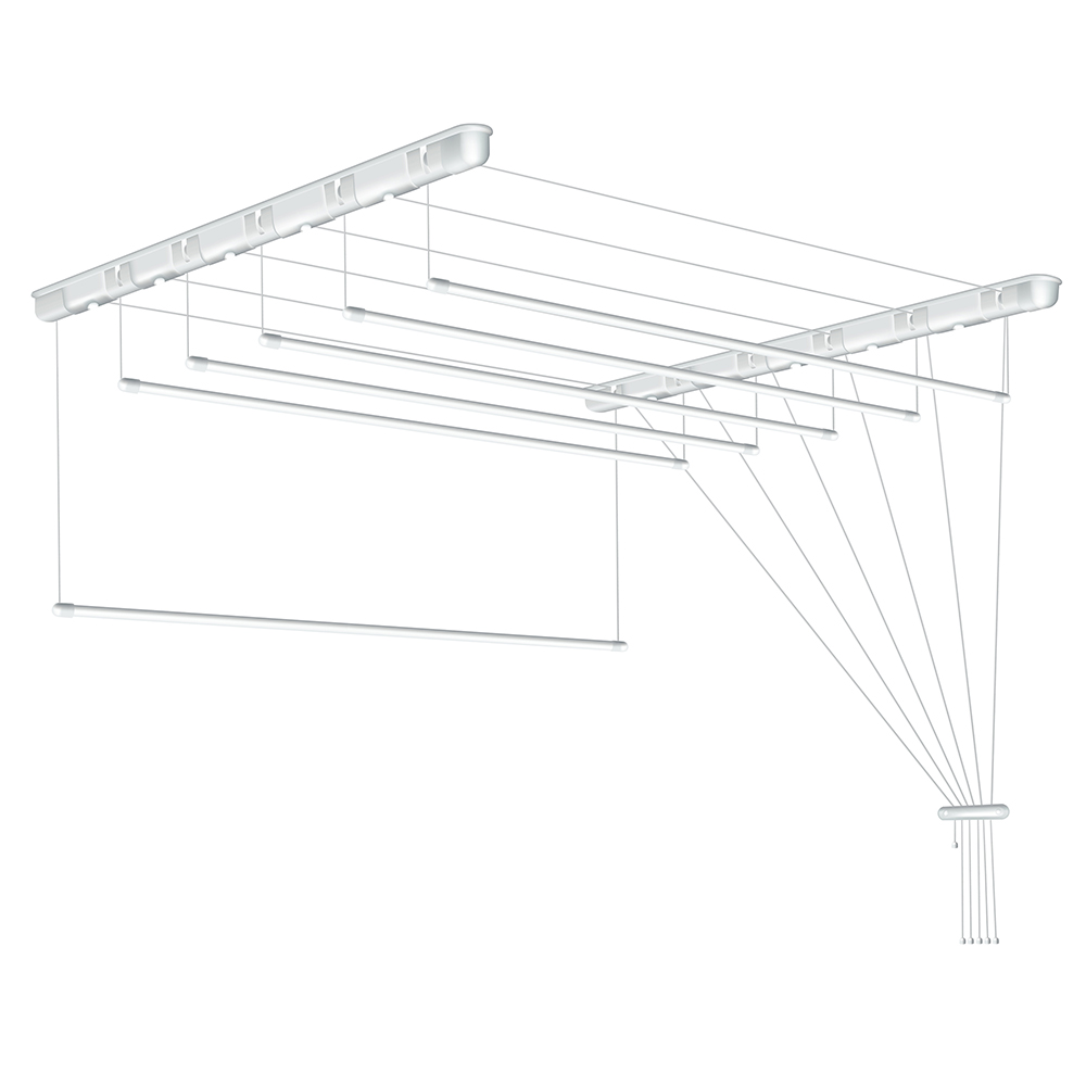 Lofthængt tørrestativ med 6 stænger - 190 cm. -Hvid